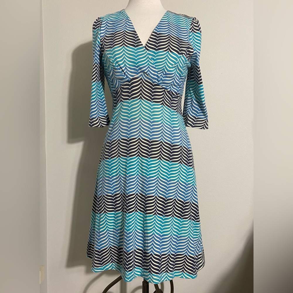 Ruby Belle Retro Waves A-Line Ocean Blue Aqua Midi Dress Size 8
